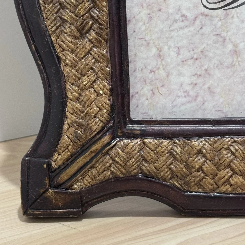 Dark Brown Trimmed Textured Woven Wicker Rattan Style Picture Frame Heavyweight
